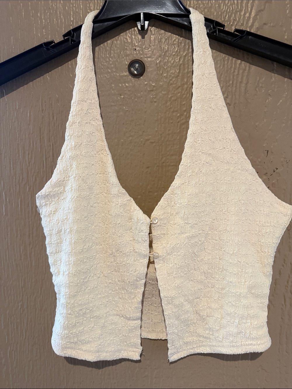 Zara Cream Textured Halter Button-Front Camisole